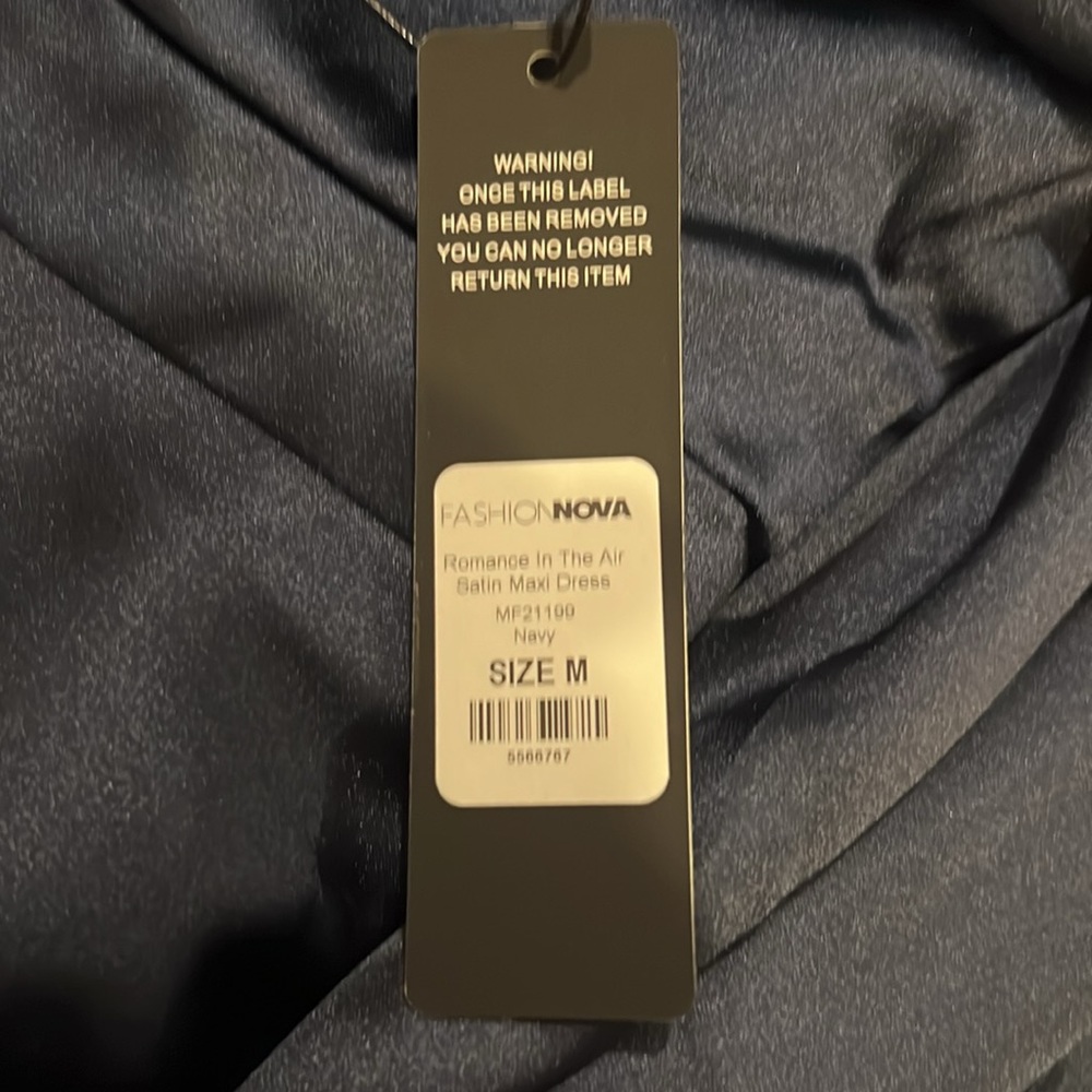 Navy blue satin long slit dress - Picture 8 of 8